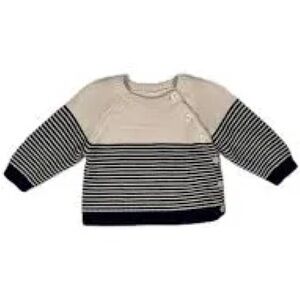 GAP Cream and Blue Striped Button-Up the Side Sweater